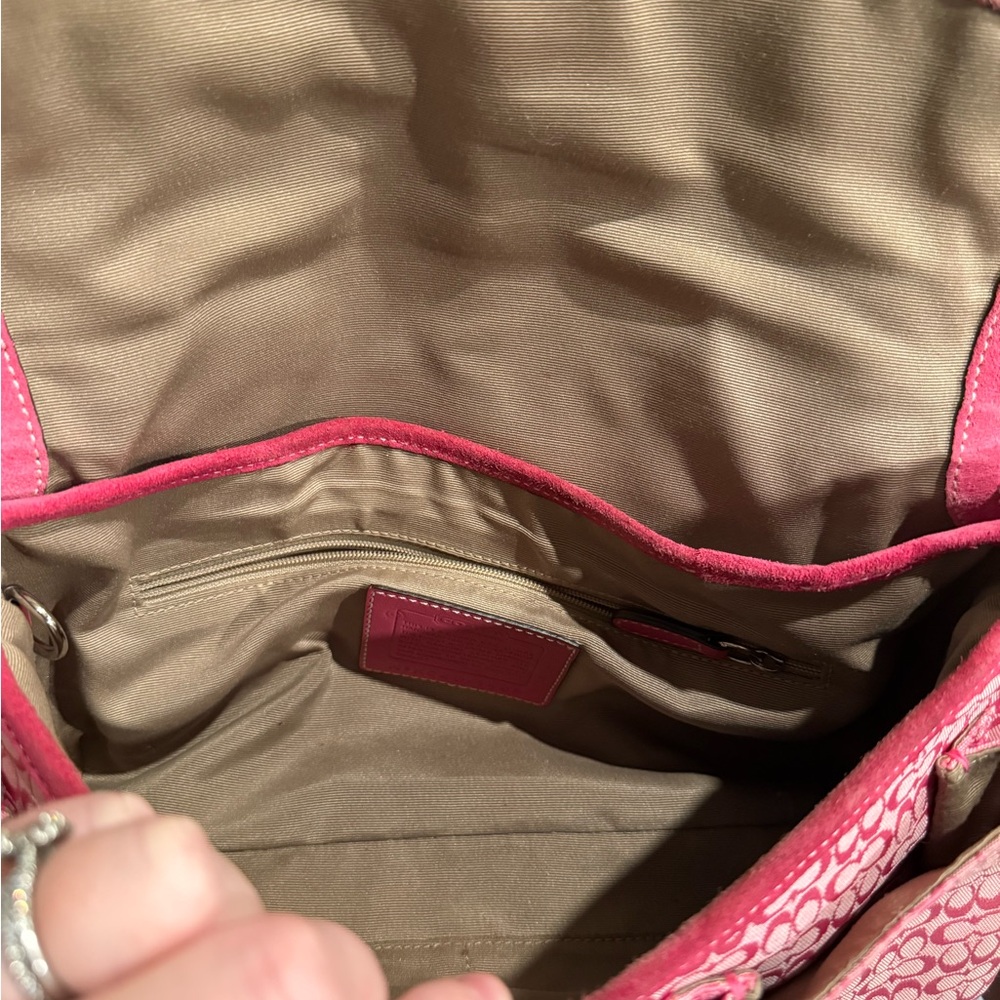 COACH Signature Shoulder Handbag Pink Logo - Picture 12 of 13